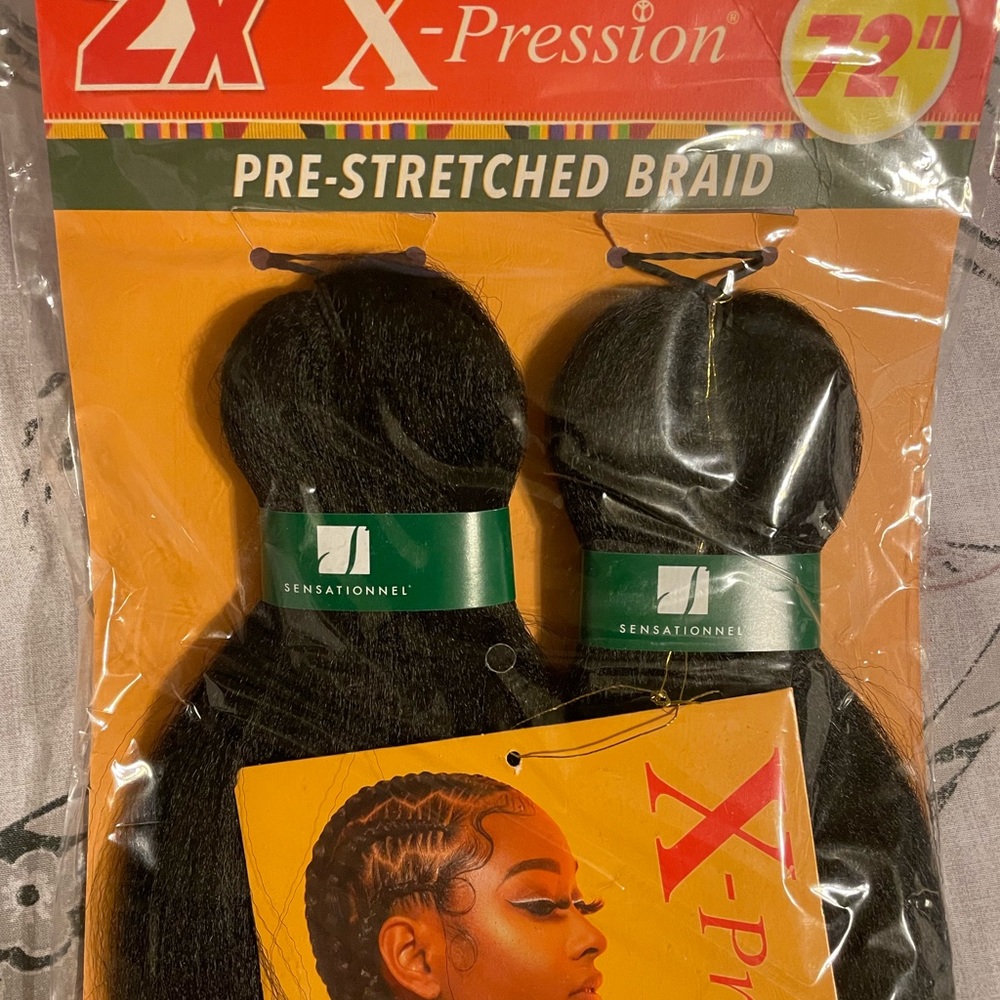 New X-pression Volume Pre-Stretched Braid Hair African Collection Length 72" #1B
